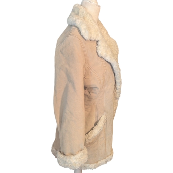 Vtg suede Sherpa lined Penny Lane cream coat by Static sz S/M - Picture 4 of 12